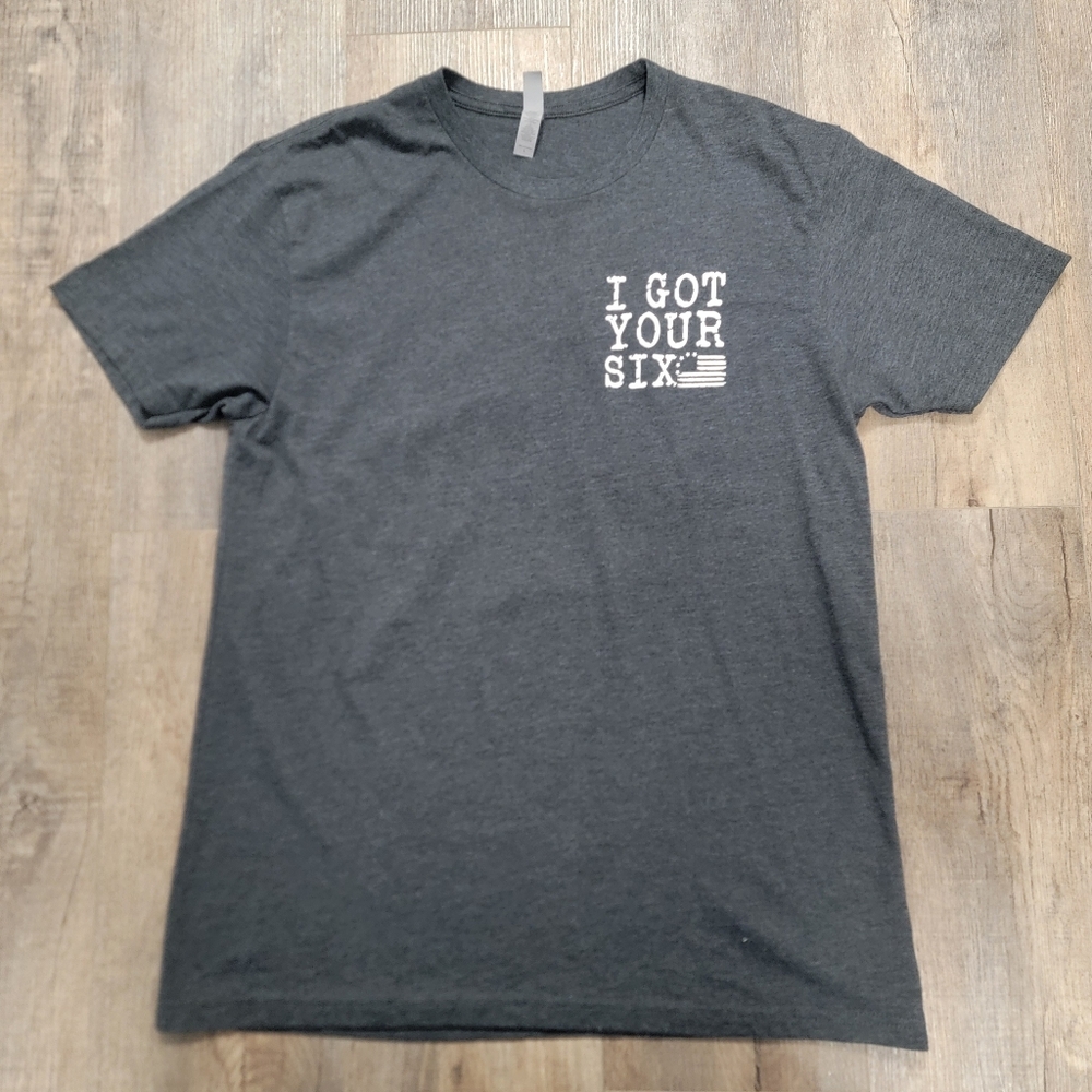 I GOT YOUR SIX Short Sleeve T-Shirt Gray Unisex Size Large Blue Line Flag Police - Picture 6 of 10